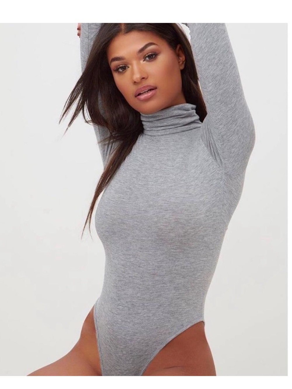 Pretty Little Thing Basic Roll Neck Bodysuit Long Sleeve  Gray Size 10 US